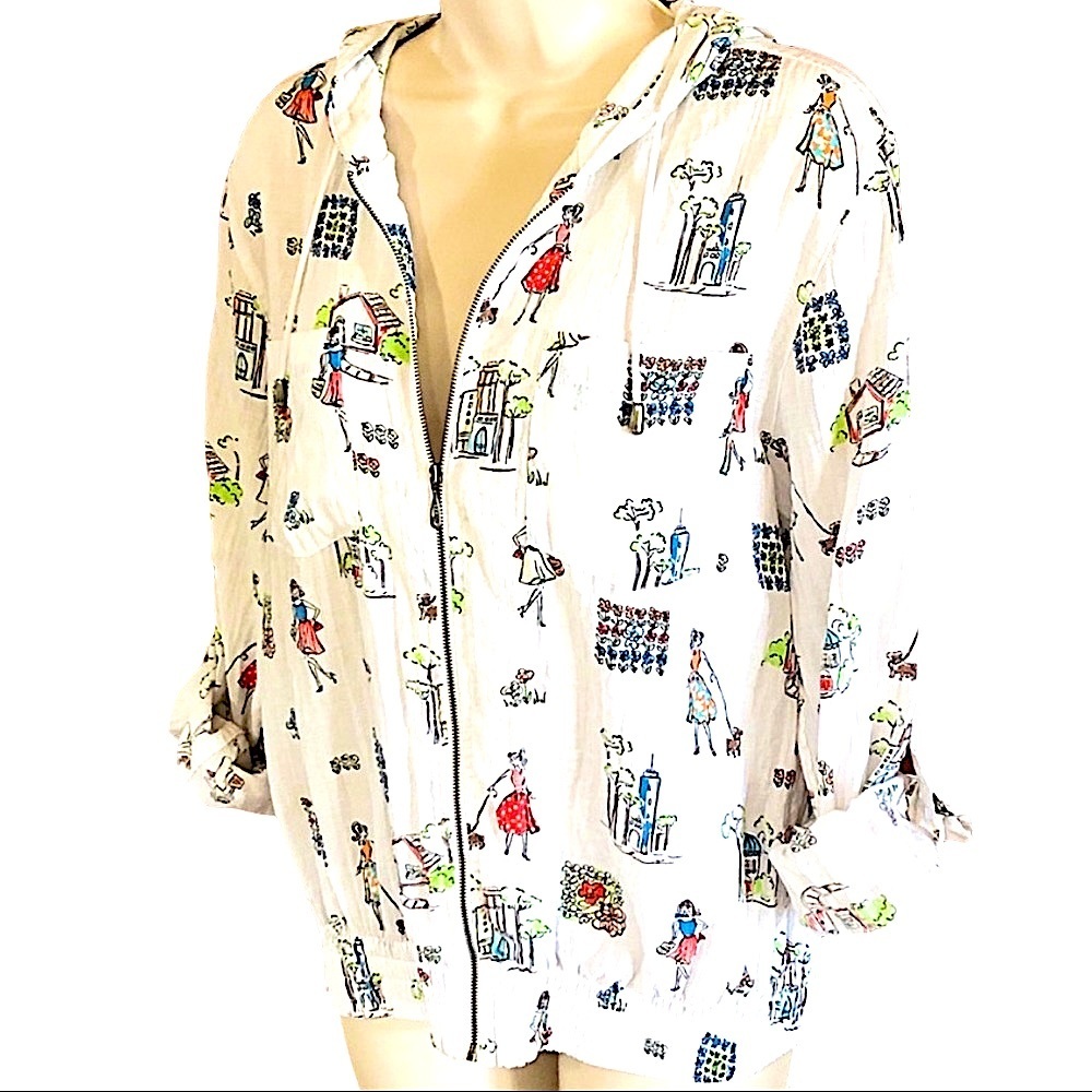 Women’s Christopher & Banks Hoodie Light Weight Jacket with Novelty Print Size M